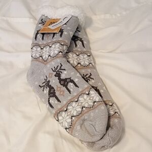Muk Luks Gray Reindeer Pattern Socks